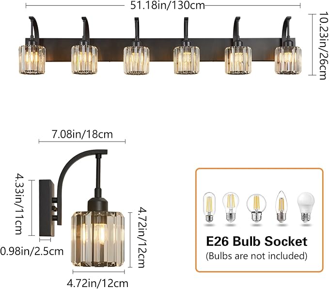 6-Light Crystal Vanity Light, 51.18" Long Over Mirror Lighting - Image 4