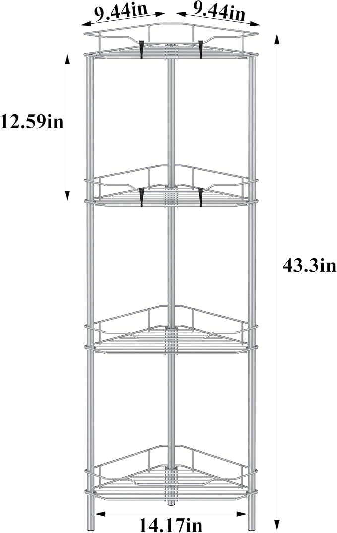 4 Tier Floor Standing Corner Shower Caddy Organizer Shelf - Image 7