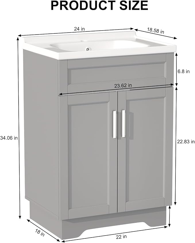 Bathroom Vanity with Ceramic Sink, Bathroom Vanity Cabinet with 2 Doors - Image 2