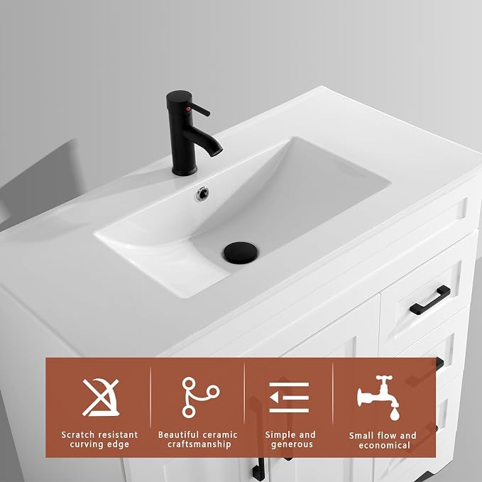 36" Bathroom Vanity with Sink Top, 2 Soft Closing Doors & 3 Full Extension - Image 6