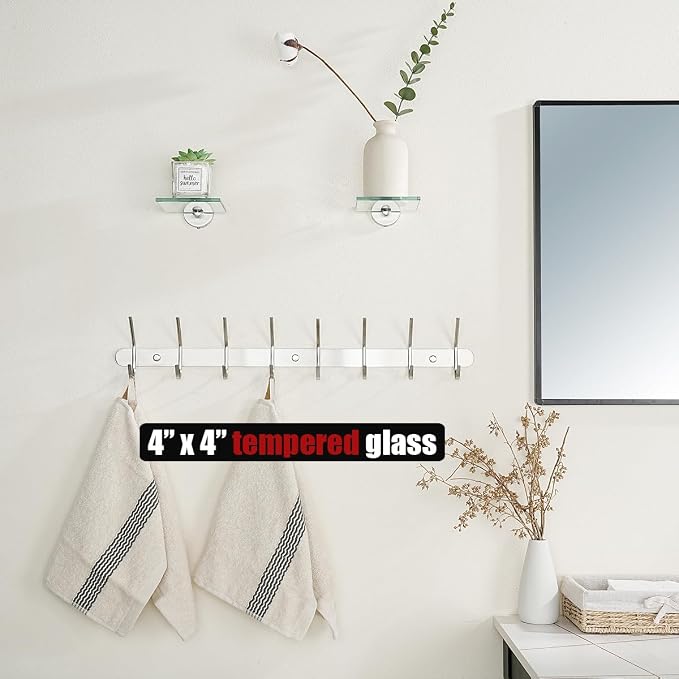 JQK Small Floating Glass Shelves Brushed, 4 Inch Display Ledges - Image 2