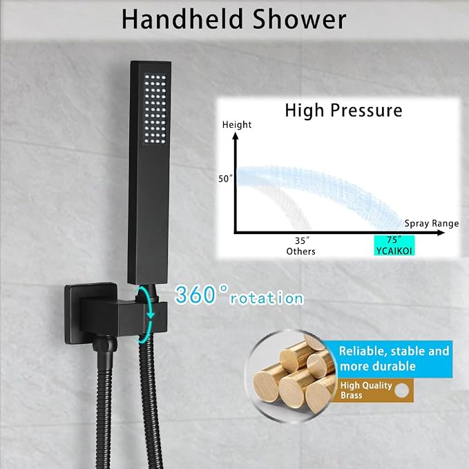 Matte Black Shower System YCAIKOI Wall Mount Shower Faucet Set - Image 4