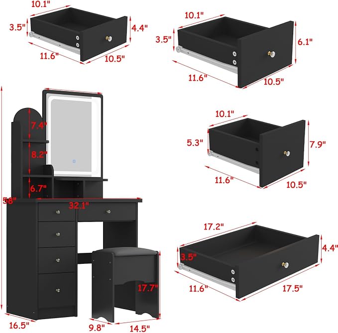 FUFU&GAGA Vanity Set with Rectangular Mirror, Makeup Vanity Dressing Table with - Image 7