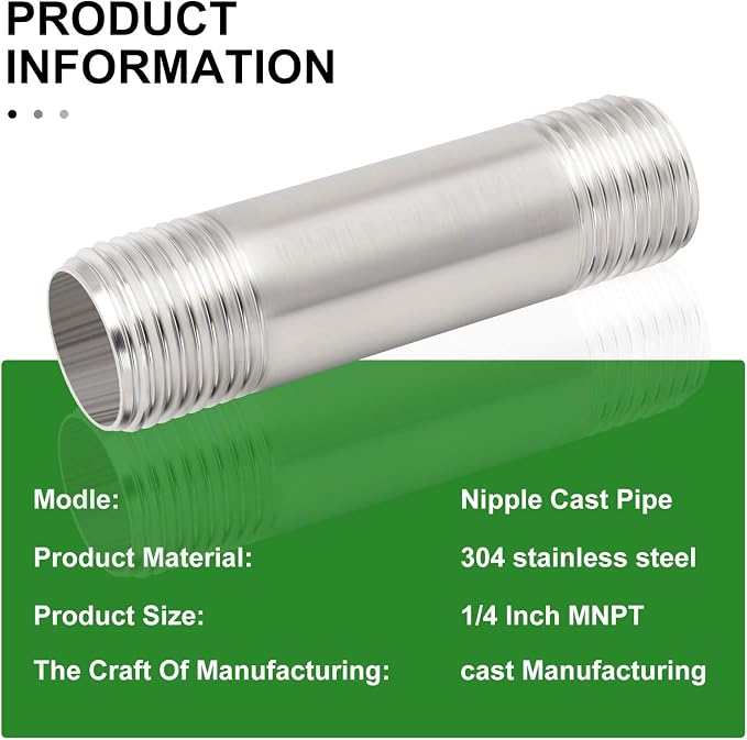 TAISHER 2Pcs Stainless Steel Pipe Fittings, 1/4" NPT x 1/4" NPT Male Threaded - Image 5