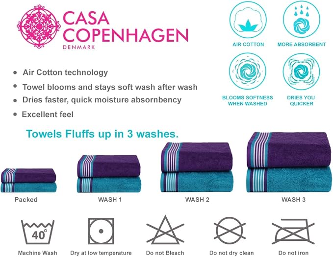 CASA COPENHAGEN Designed in Denmark 550 GSM 2 Large Bath Towels 2 Large Hand - Image 8