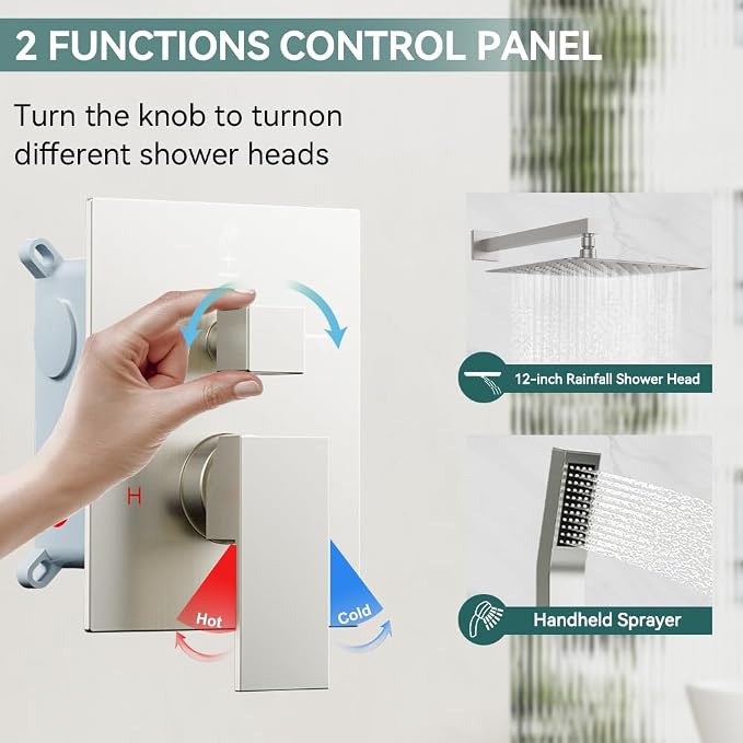 Rain Shower System Brushed Nickel, Starbath 12“ Rainfall Shower Head - Image 3