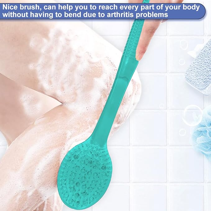 Back Brush for Shower, 14-inch Long Handle Medium Stiff Bristles Bath Scrubber - Image 3
