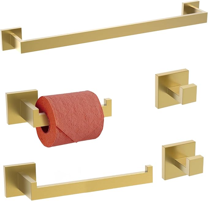 TURS 5-Pieces Bathroom Hardware Accessories Set Stainless Steel Brushed Gold by TURS
