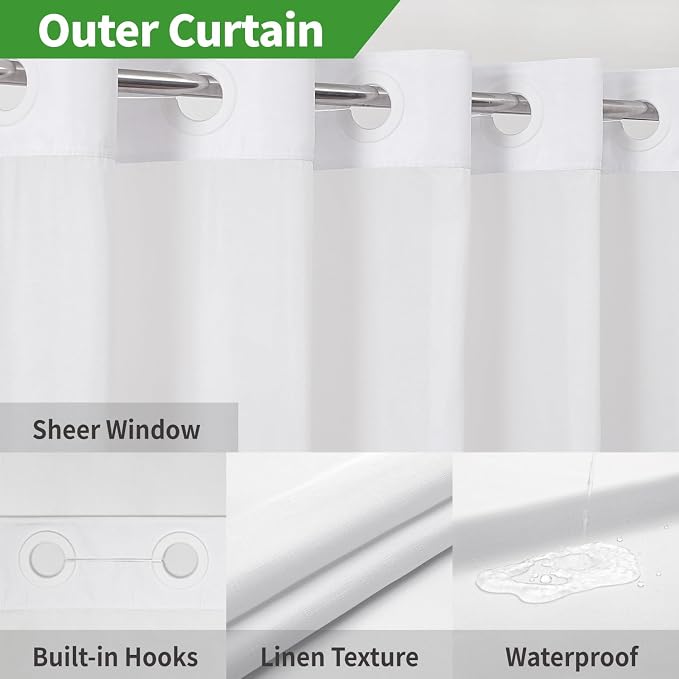 Stall No Hooks Needed White Shower Curtain - Image 4