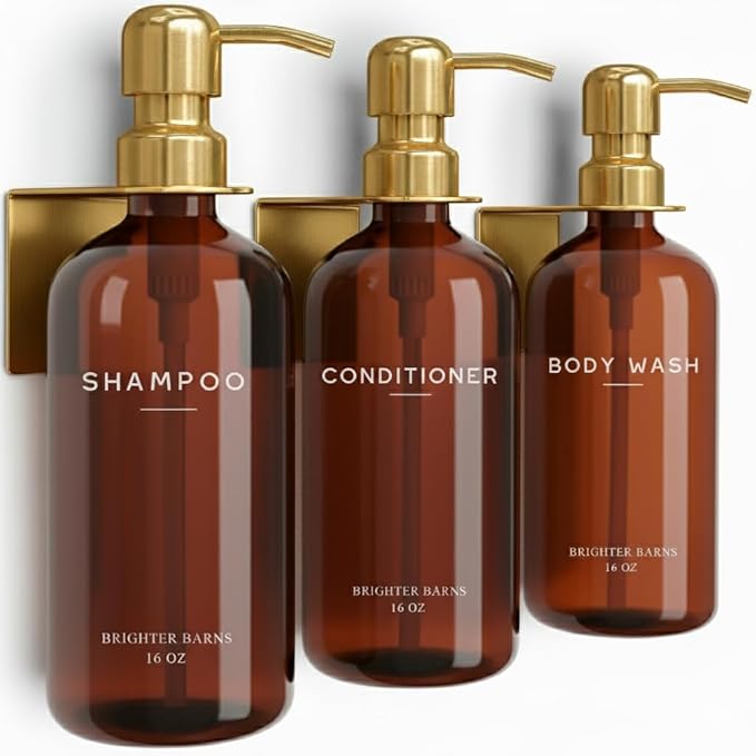 Luxury Shampoo and Conditioner Dispenser Set Wall Mounted by Brighter Barns by BrighterBarns