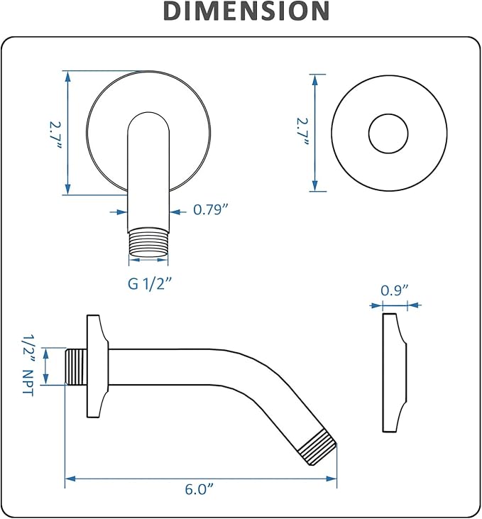 BESTILL Wall Mounted 6 Inch Extension Shower Head Arm, Shower Arm and Flange - Image 6