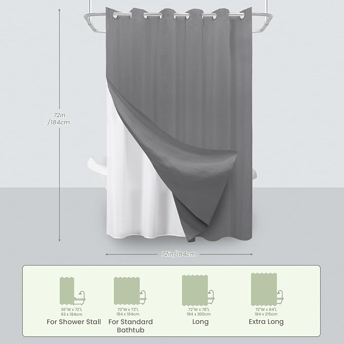 Inhousolu No Hook Waffle Weave Shower Curtain - Image 7