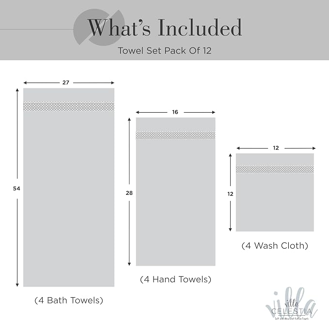 100% Cotton Bath Towel Set of 12-4 Bath Towels, 4 Hand Towels, 4 Wash Cloths - Image 5