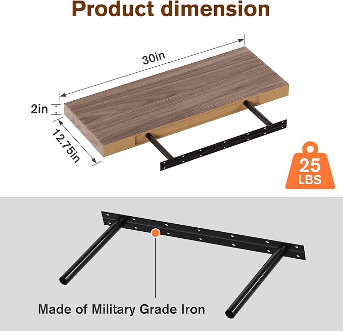Floating Shelf, 30 in W x 12.75 in D x 2 in H Wooden Floating Wall Shelf - Image 3