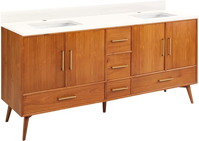 Signature Hardware 953363-72-RUMB-1 Novak 72" Freestanding Teak Double Basin by SignatureHardware