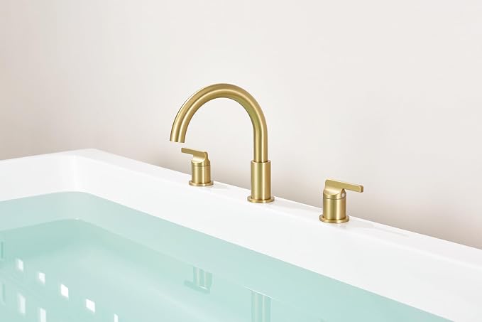 SITGES Brushed Gold High-Arc Bathtub Faucet, Solid Brass, 2-Handle Deck Mount - Image 3