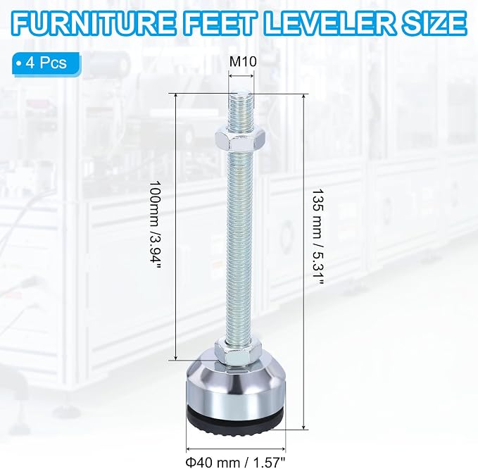 PATIKIL Furniture Leveling Feet 1.6" Dia Base M10 Thread - Image 2