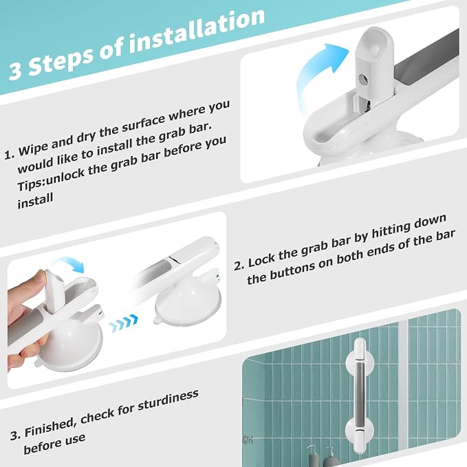 2 Pack Shower Handle, Heavy Duty Suction Cup Grab Bars Handle - Image 5