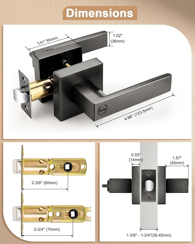 Probrico Interior Privacy Locking Grey Door Lever Handles, 3 Pack Bed & Bath - Image 7