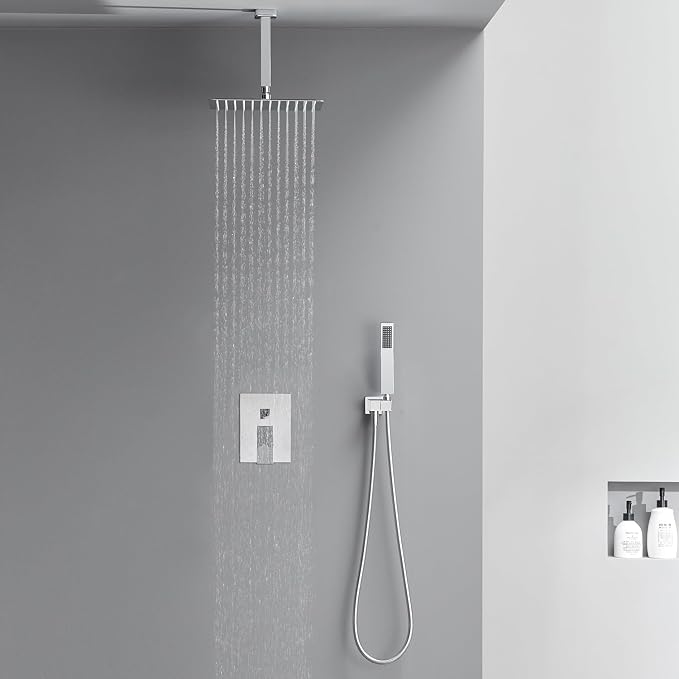 Shower System 12 Inches Rain Shower Combo Set Chrome Ceiling Mount Shower - Image 3