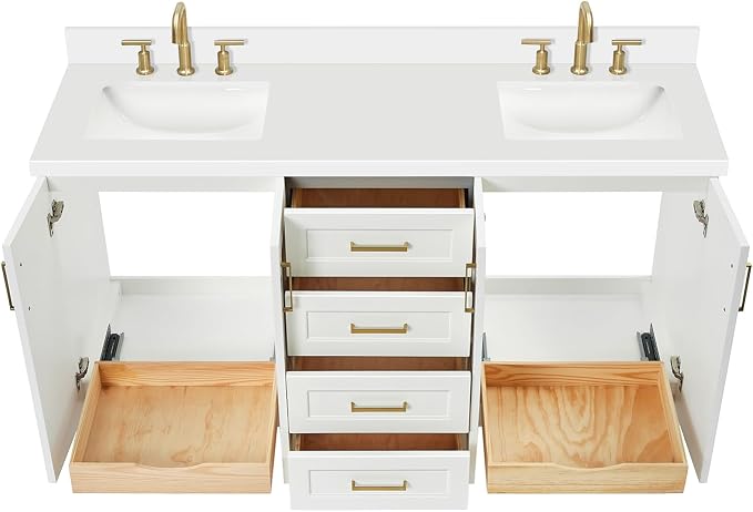ARIEL Taylor 67" White Double Vanity, 1.5" Edge Pure White Quartz Countertop & - Image 4