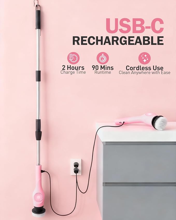 Electric Spin Scrubber, 3-Speed Cordless Shower Scrubber - Image 7