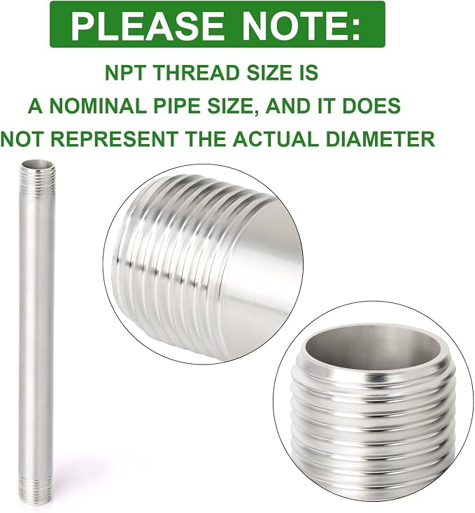TAISHER 2Pcs Stainless Steel Pipe Fittings, 1/2" NPT x 1/2" NPT Male Threaded - Image 3