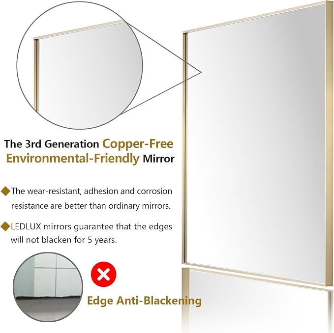 20x40 Inch Gold Bathroom Mirror - Image 2