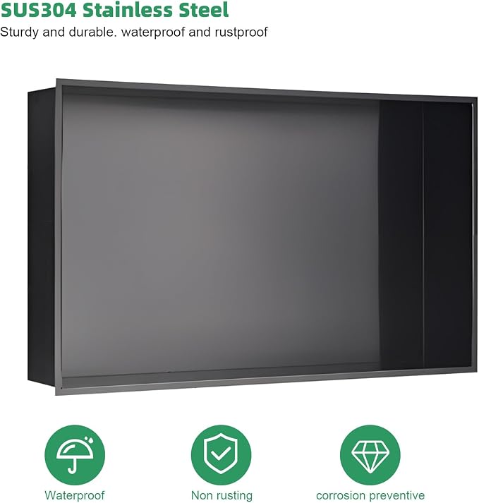 SaniteModar Shower Niche, Stainless Steel Shower Niche 12" X 24" No Tile Needed - Image 6