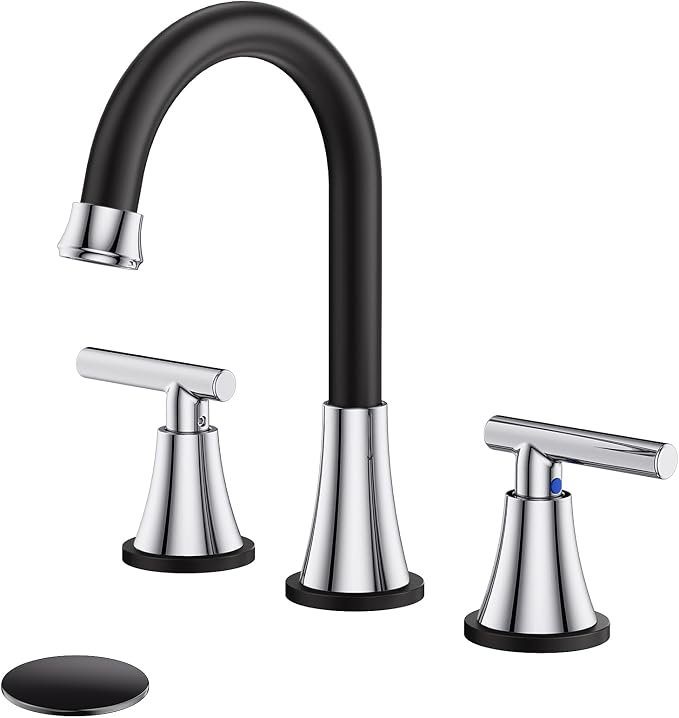 Bathroom Faucets for Sink 3 Hole, Hurran Black& Chrome Bathroom Sink Faucet by Hurran