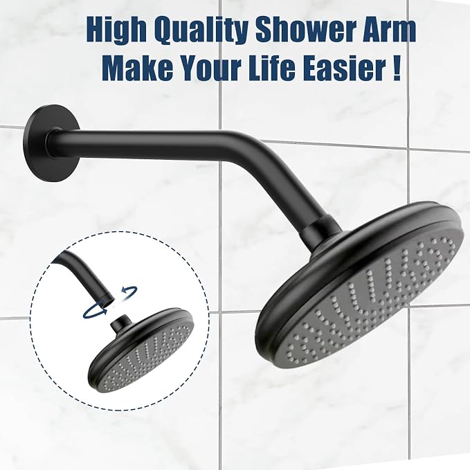 Shower Pipe Arm with Flange, Wall Mount Replacement Angle Shower Head Extension - Image 2