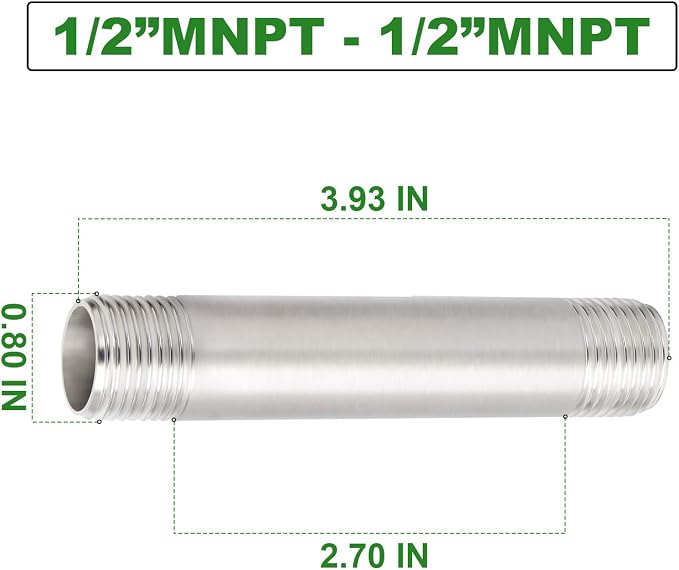 TAISHER 4PCS Stainless Steel Pipe Fittings, 1/2" NPT x 1/2" NPT Male Threaded - Image 2