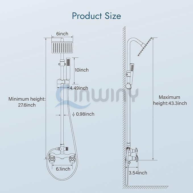 Wall Mounted Outdoor Shower System Matte Black 6" Square Rainfall Shower head - Image 8