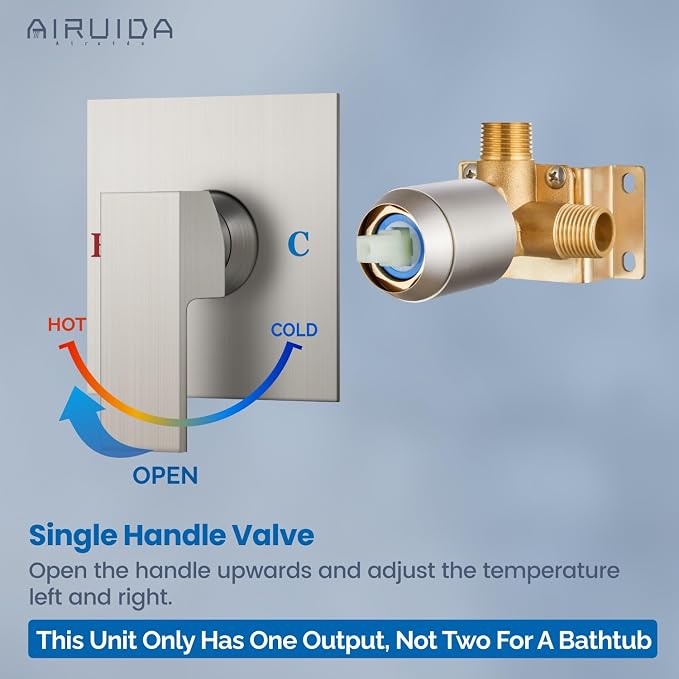 Airuida Square Single-Function Brass Faucet Shower Rough-in Valve Male Thread - Image 3