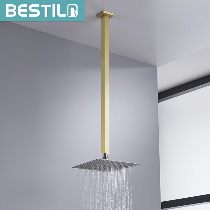 BESTILL 24 Inch Brushed Gold Ceiling Mount Shower Arm and Flange, Square Rain - Image 4