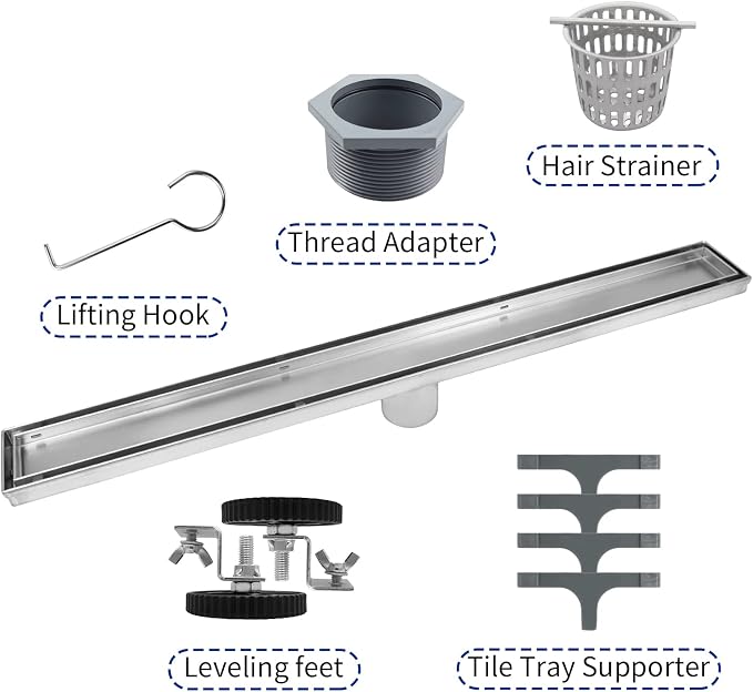 Linear Shower Drain 26", Brushed Floor Drain - Image 5
