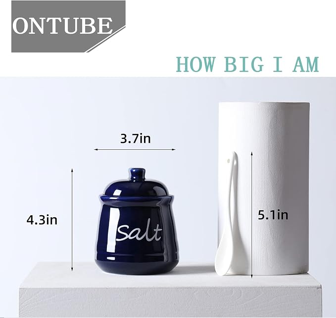 ONTUBE Ceramic Salt Bowl with Lid and Spoon 12oz White - Image 3