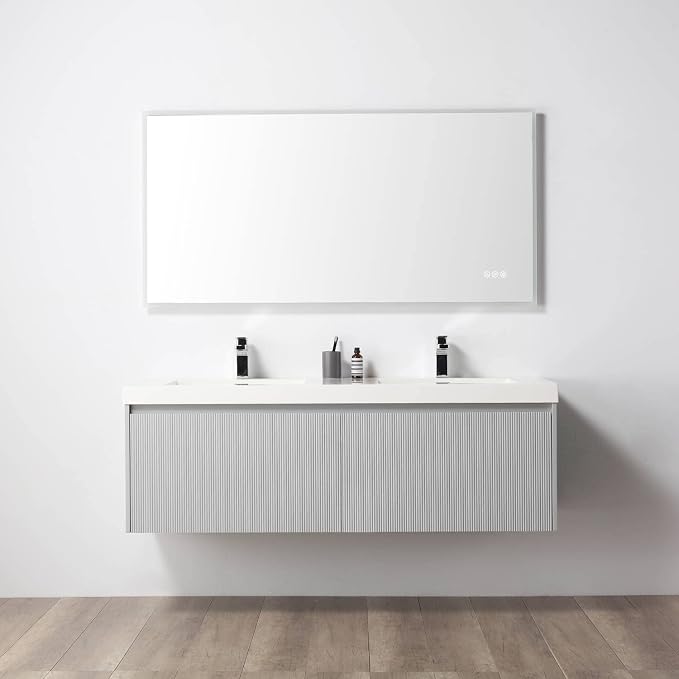 Blossom 60 Inch Double Sink Bathroom Vanity, All Wood Wall Mounted Floating - Image 7