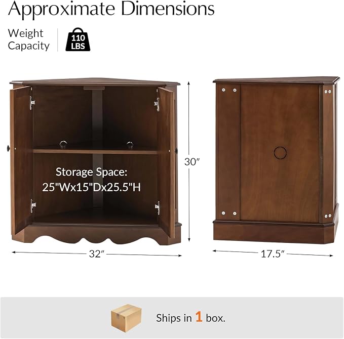 HULALA HOME Traditional Corner Triangle Cabinet, Freestanding Narrow Storage - Image 2