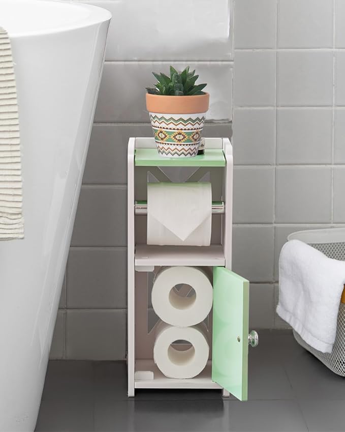 AOJEZOR Toilet Paper Holder Stand: Freestanding PVC Cabinet Storage - Image 3