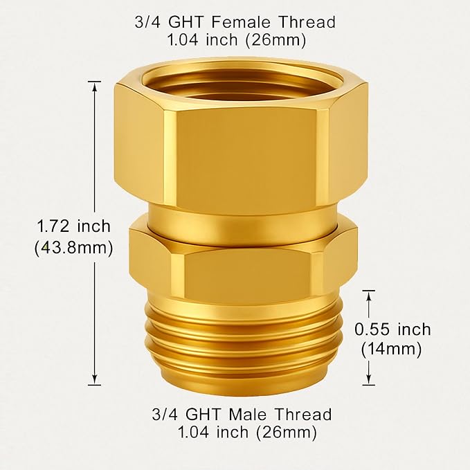 Garden Hose Swivel Connector, 3/4" GHT Brass Swivel Hose Connector, 360° Male - Image 2