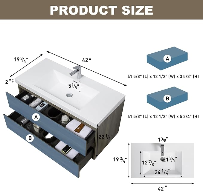 Floating Vanity Bathroom, 42 Inch Bathroom Vanity - Image 2