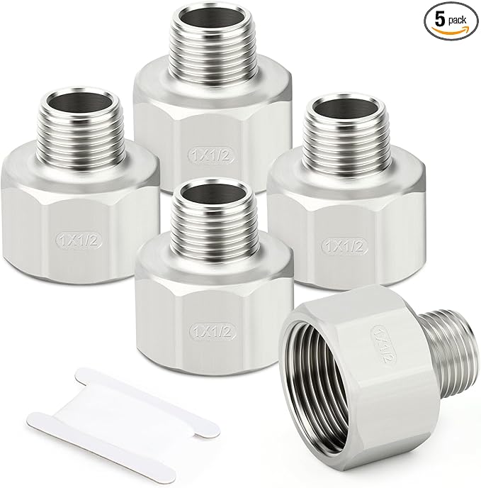 TAISHER 5PCS 304 Stainless Steel Pipe Fitting, 1/2" NPT Male x 1" NPT Female by TAISHER