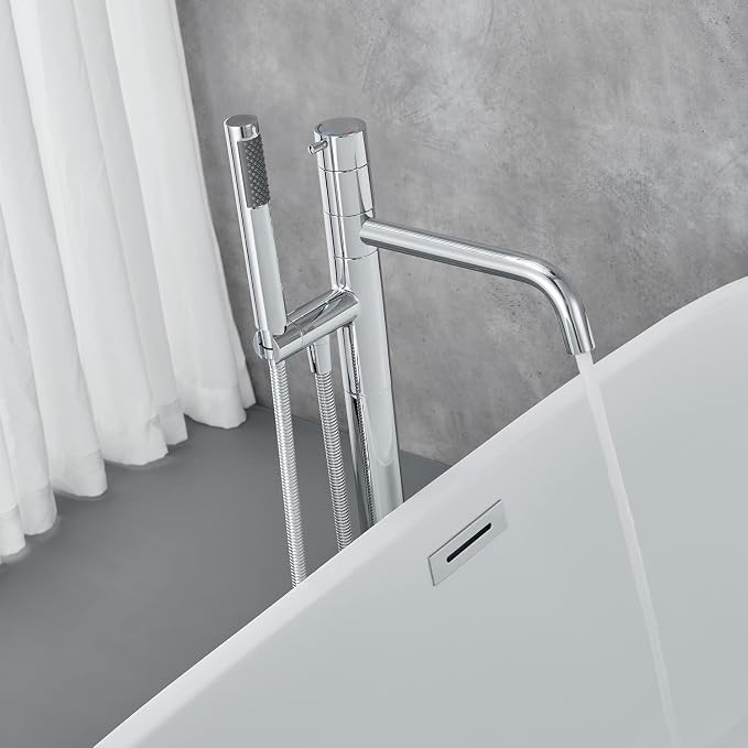 Freestanding Bathtub Faucet Floor Mount Tub Filler Chrome Brass Single Handle - Image 8