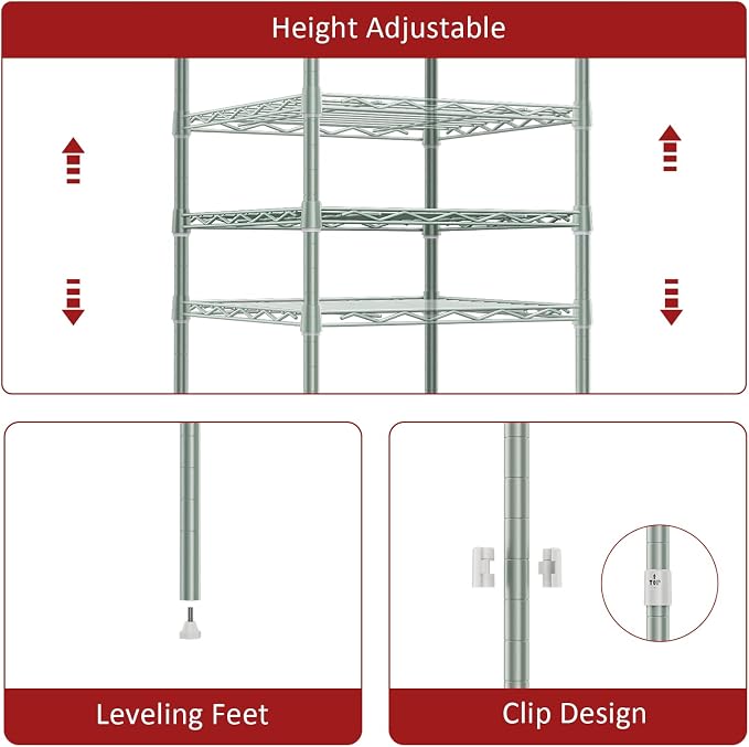 IZEUK 3 Tier Heavy Duty Steel Storage Shelves, Metal Shelf Wire Shelving Rack - Image 4