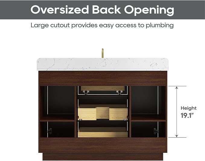 48 Inch Bathroom Vanity with Sink, Solid Wood Frame with Engineered Marble - Image 7