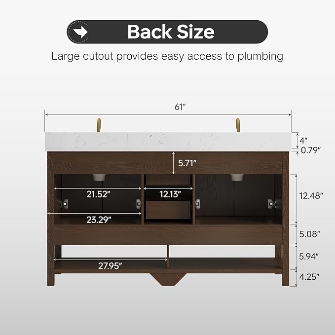 60 Inch Bathroom Vanity with Sink, Farmhouse Storage Cabinet with Drawers & - Image 4