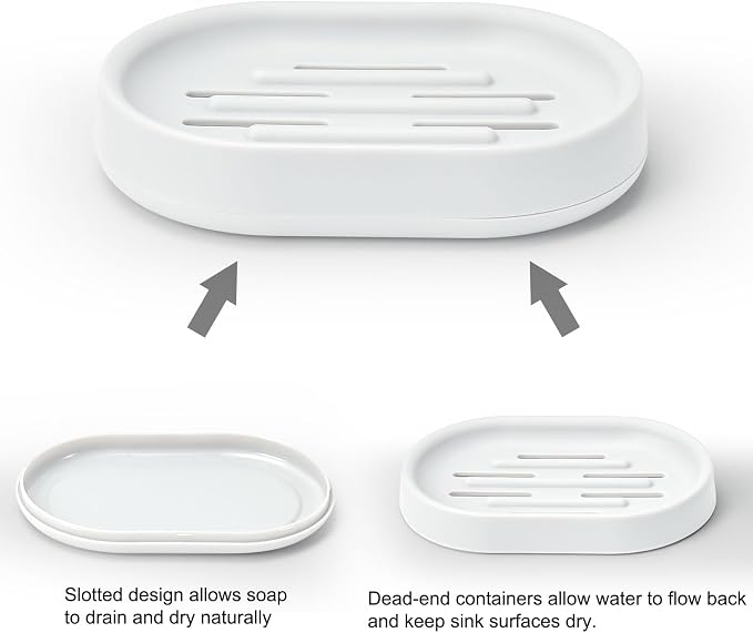 Topsky 2 Pack Soap Dish for Shower, Oval Plastic White Soap Bar Holder - Image 4