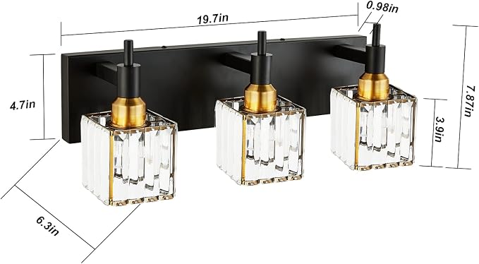 Modern Crystal Bathroom Vanity Light 3-Light Brass Wall Light Fixtures Over - Image 3
