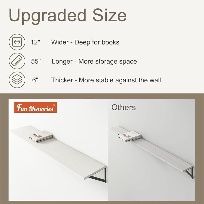 Fun Memories Deep Floating Shelves, 55W x 12D Floating Shelves - Image 4